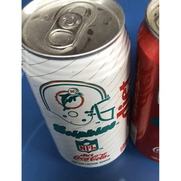 1992 Miami Dolphins DIET COKE CANS BOTTOM DRAINED Vintage RARE - Picture 2 of 2